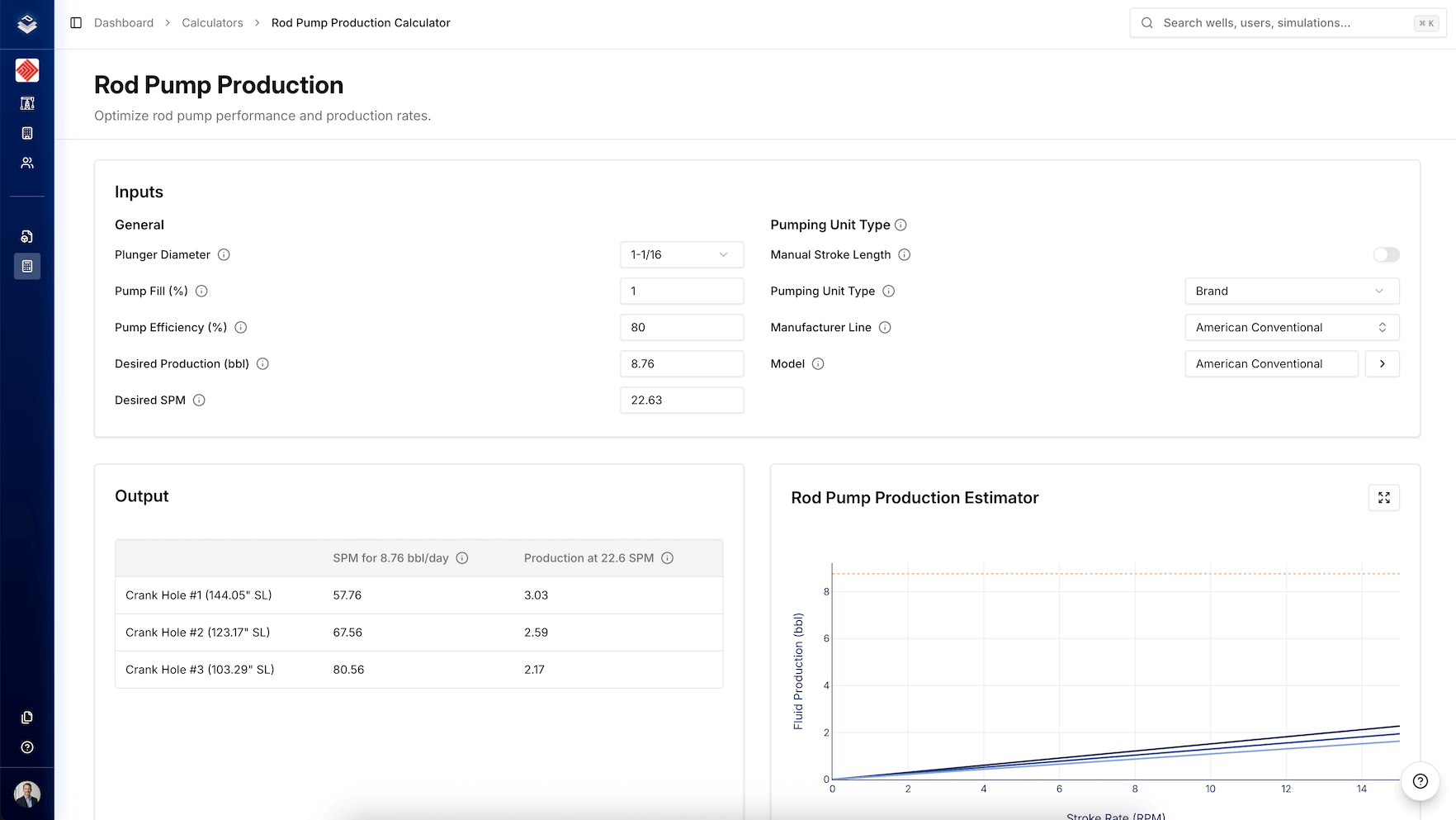 Rod Pump Production Calculator interface