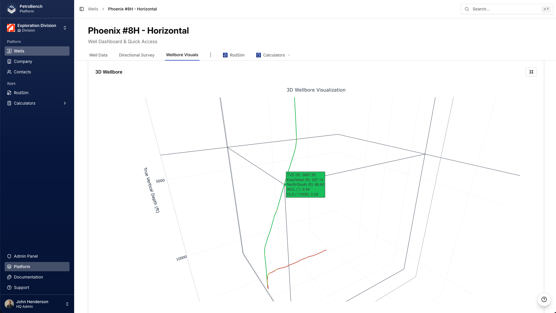 3D wellbore with interactive measurement tooltips